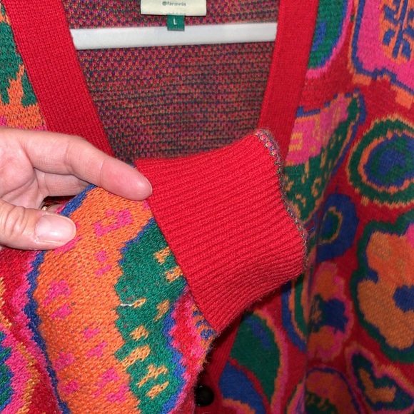 Farm Rio Lisa red cardigan sweater hearts fruit colorful bright oversized L - Picture 14 of 15